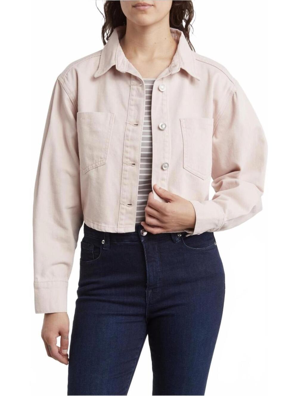 DR2 Daniel Rain Crop Cotton Denim Jacket Blush Pink NEW Small